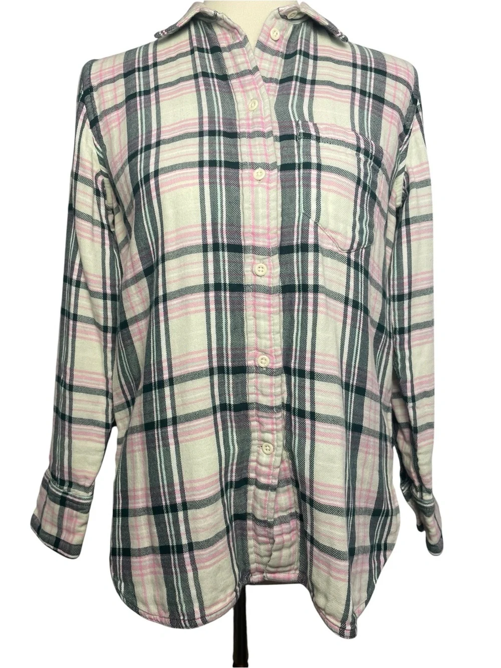 J. Crew Plaid Button-Up Shirt in Cream and Pink